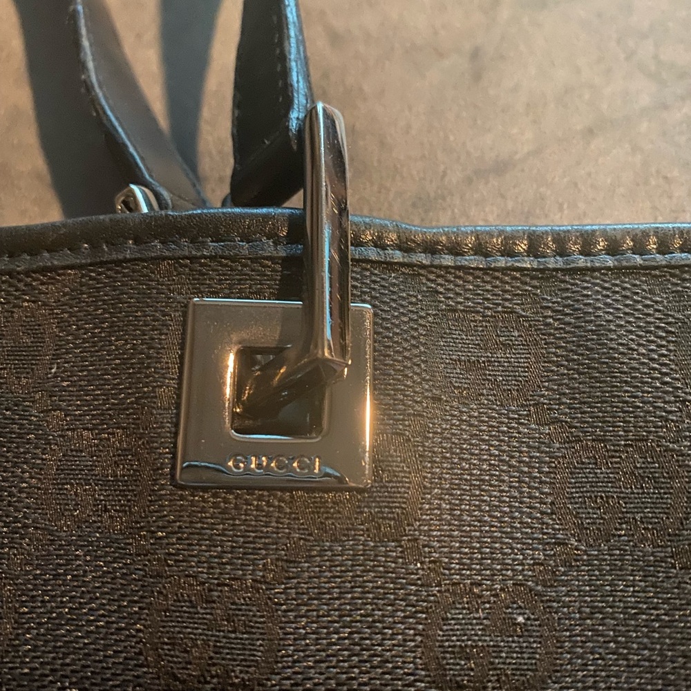 Gucci Monogram Leather/Canvas Tote Black - Picture 6 of 10